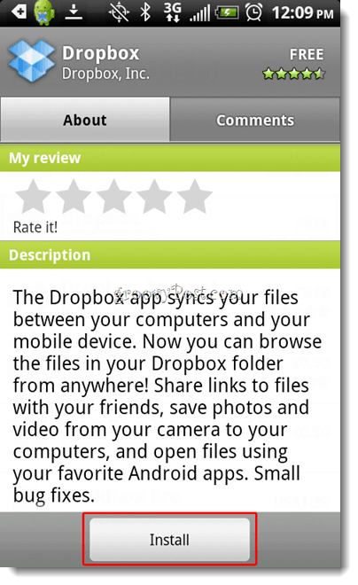 Android Dropbox Installera