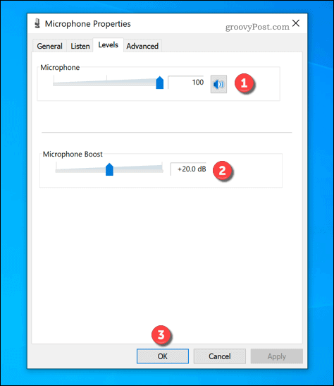 Inställningar för mikrofonnivå i Windows 10
