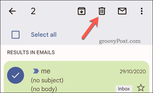 Ta bort valda e-postmeddelanden i Gmail på mobilen