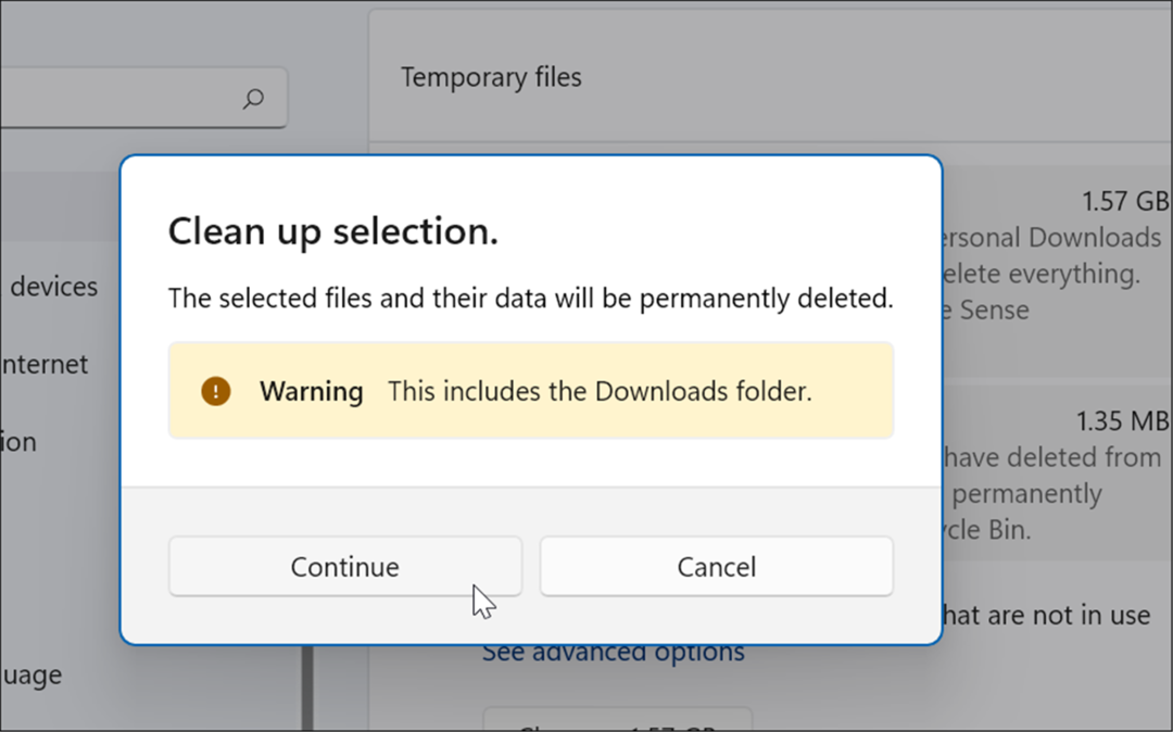 VERIFIKATIONSMEDDELANDE radera temporära filer på Windows 11