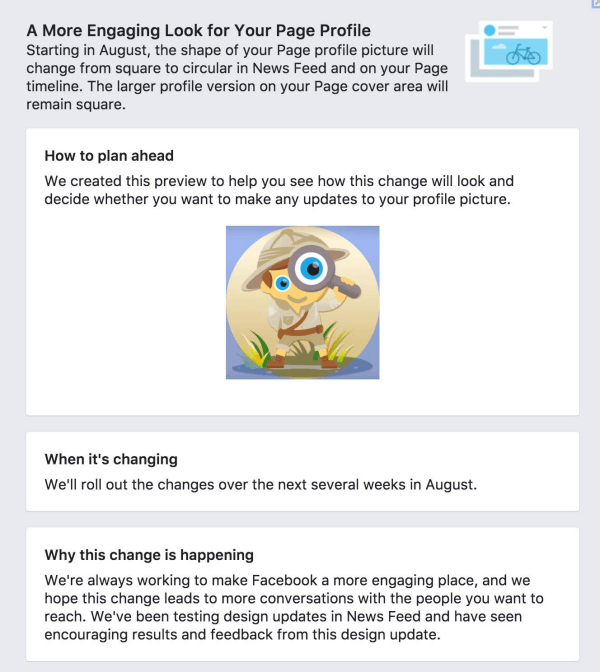 Facebook ändrar sidoprofiler från fyrkant till cirkulär.
