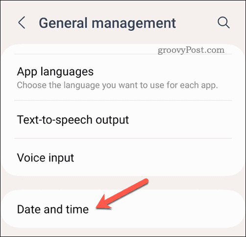 Meny för datum och tid på Android