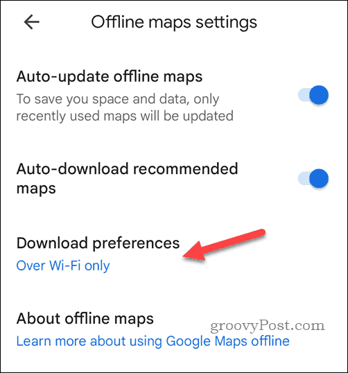 Inställningar för nedladdning av Google Maps offlinekartor