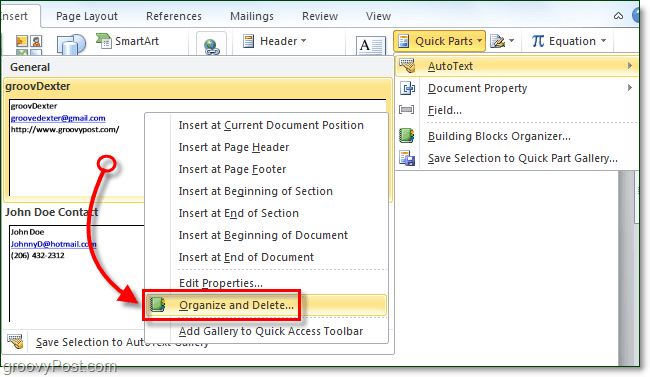 Hur man gör för hur du använder Autotext-snabbdelar i Office 2010