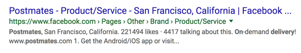 Postmats facebooksida som ett Google-sökresultat.