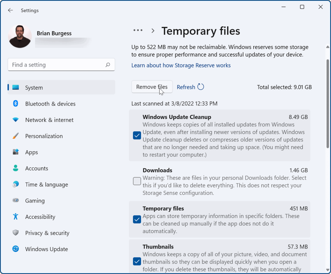 ta bort tillfälliga filer Windows Update Cleanup