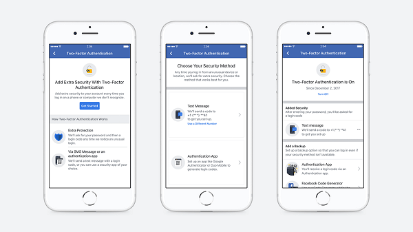 Facebook effektiviserade installationsflödet som gör det möjligt för användare att upprätta tvåfaktorsbehörighet och eliminerade behovet av att registrera ett telefonnummer för att säkra ett konto.