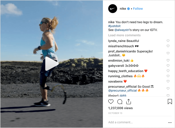 Nike Instagram-inlägg som marknadsför IGTV