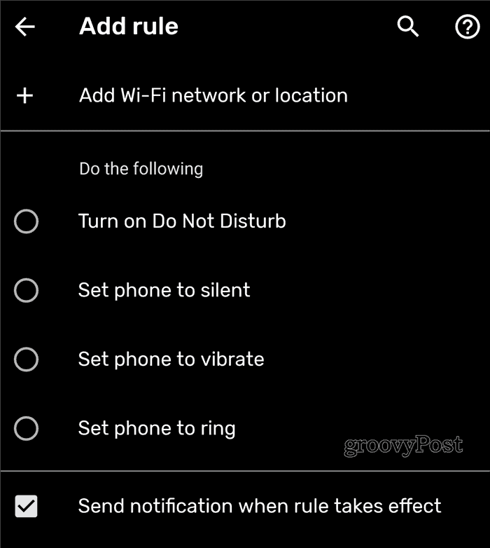 Android-regler Lägg till regel