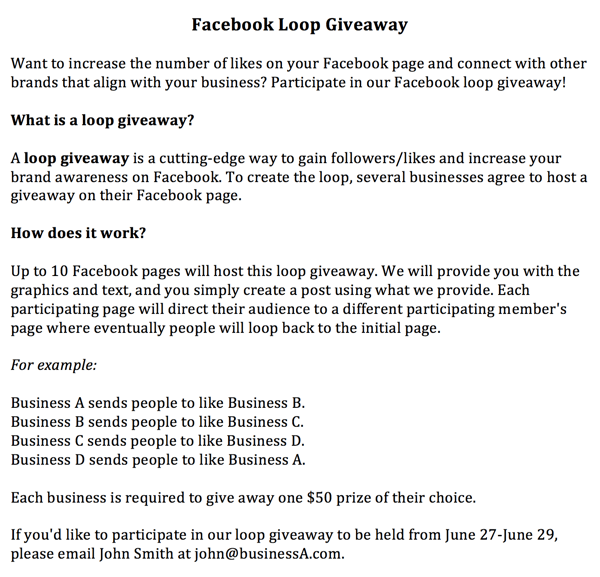 facebook loop giveaway inbjudan
