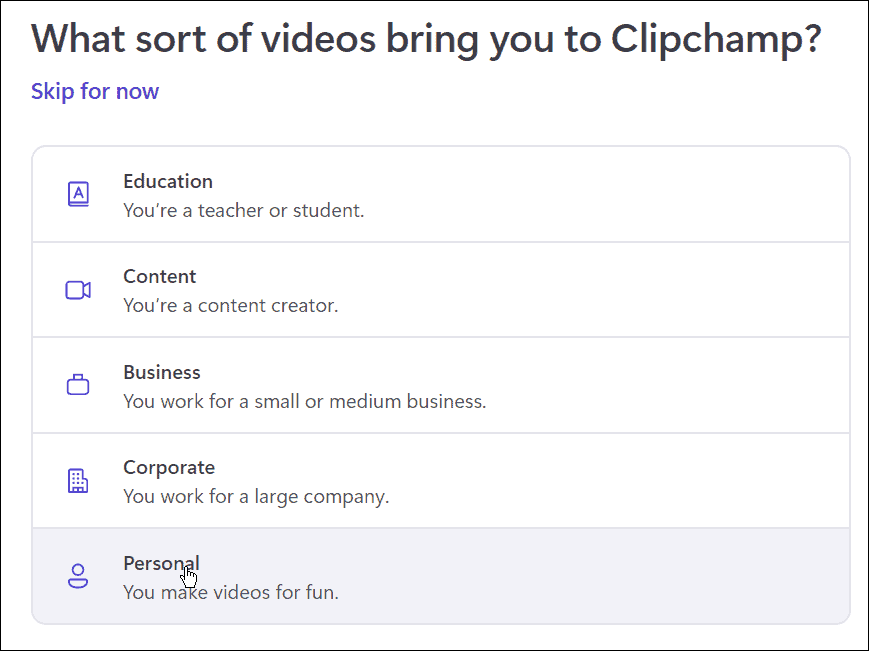 personligt bruk clipchamp videoredigerare på Windows