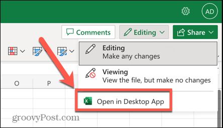Excel öppna i skrivbordsapp alternativ