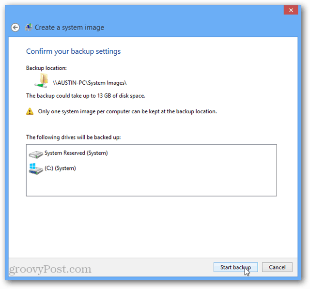 Windows 8 startar säkerhetskopiering