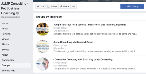 Hur man använder Facebook Groups-funktioner, exempel på grupper på Facebook-sidan, JUMP Consulting