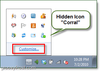 den dolda ikonkorralen i Windows 7