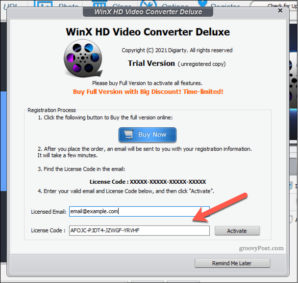 Lägga till en WinX Video Converter-licens