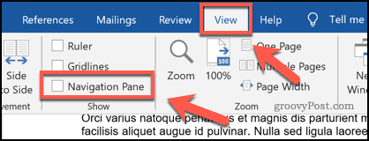 Aktivera navigeringsfönstret i Microsoft Word