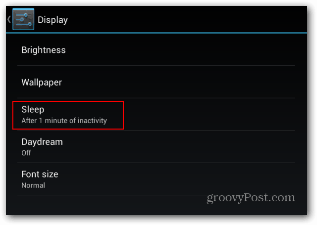 Goggle Nexus 7-låsskärmsinställningar visar sömn för inaktivitet