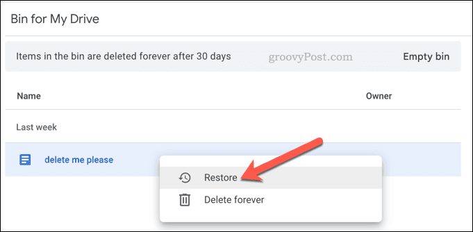 Återställer raderade filer i Google Drive