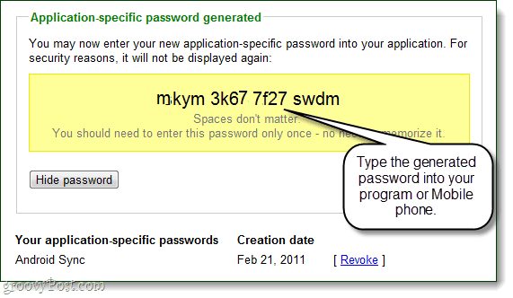 ett applikationsspecifikt lösenord som genereras av Google för ditt konto