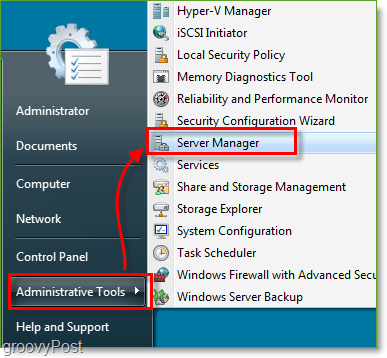 Skärmdump - Windows Server 2008 Starta Server Manager