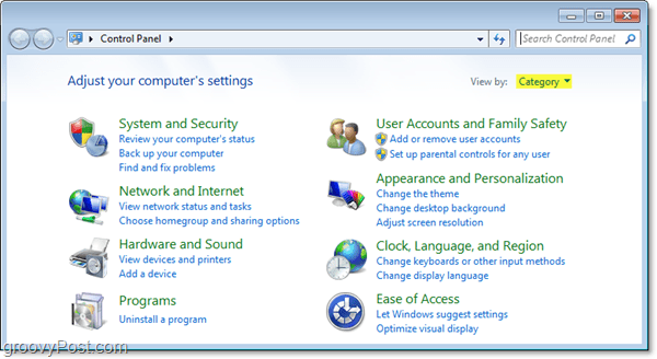 Windows 7-kontrollpanelen i kategorivyn