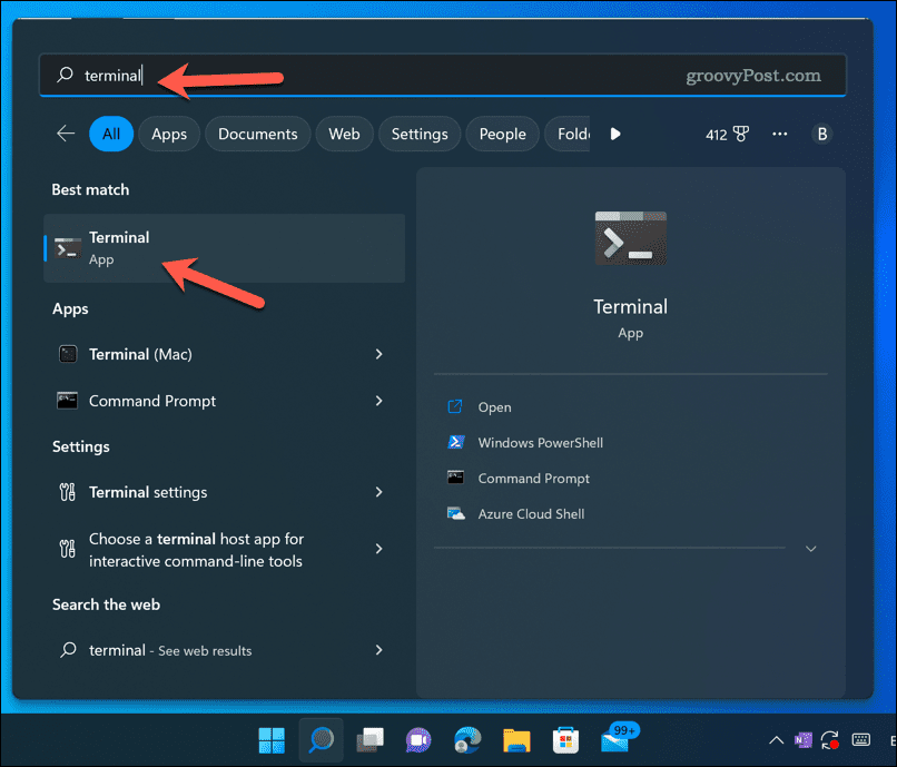 Öppna terminalappen för Windows 11