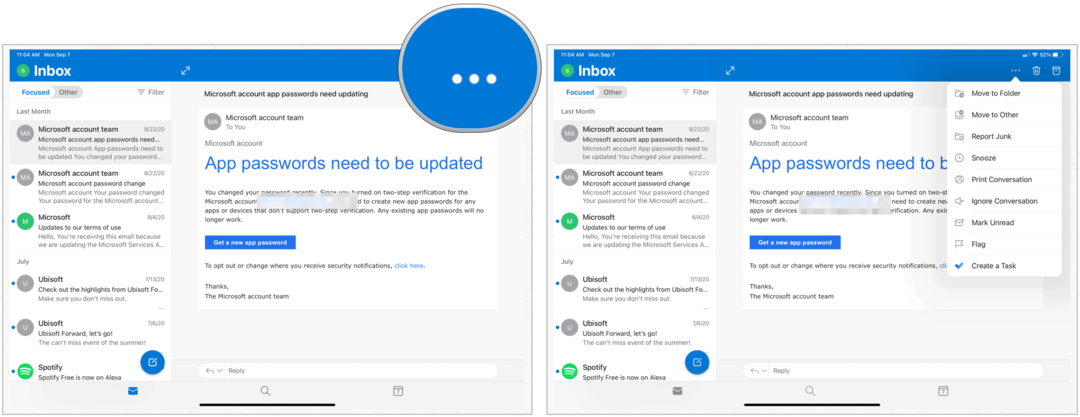 Snabbåtgärder för Microsoft Outlook för iPad