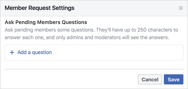 Du kan ställa väntande Facebook-gruppmedlemmar tre frågor.