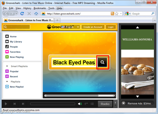 sök Grooveshark efter Black Eyed Peas