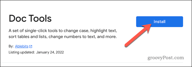 Installera tillägget Doc Tools i Google Dokument