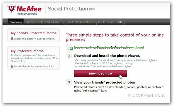 mcaffee socialt skydd installera fotovisning