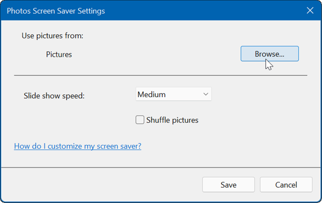 Bläddra ställ in foto som skärmsläckare för Windows