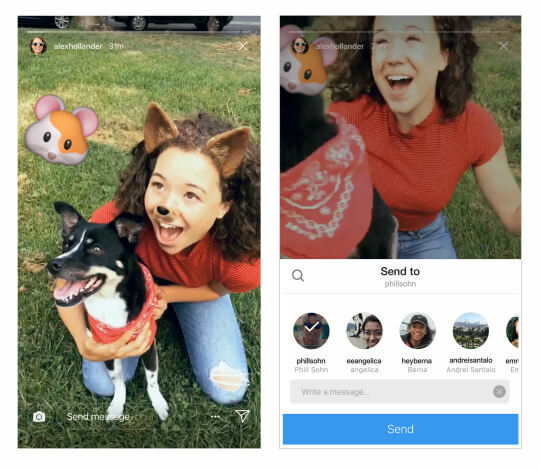Instagram meddelade att användare nu kan dela Instagram Stories i Direct.