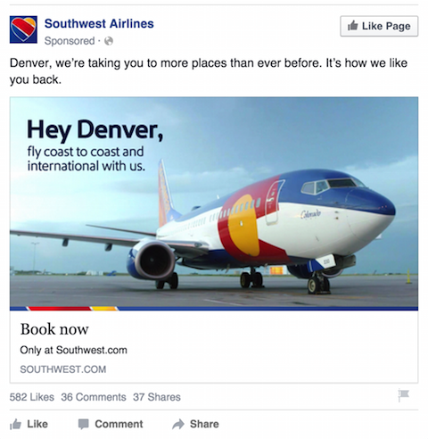 sydvästra flygbolag facebook-annons
