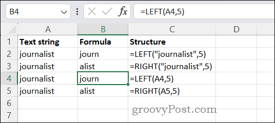 Använda VÄNSTER och HÖGER funktioner i Excel