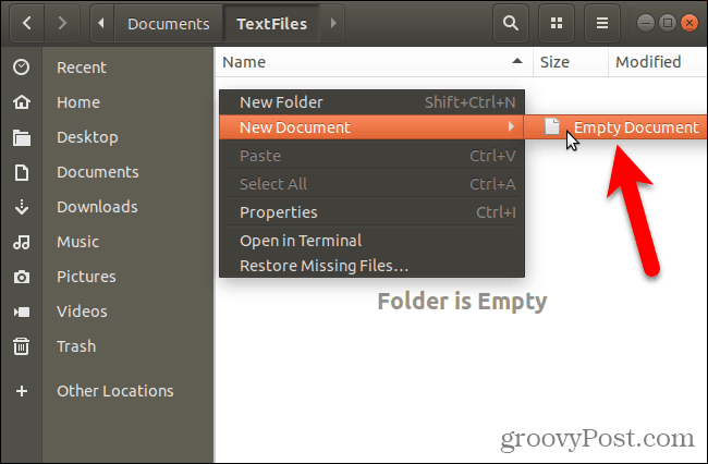 Skapa ett nytt, tomt dokument i Nautilus i Ubuntu Linux