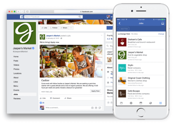 Facebook lanserar nya funktioner som tillåter jobbannonsering och applikation direkt på Facebook.