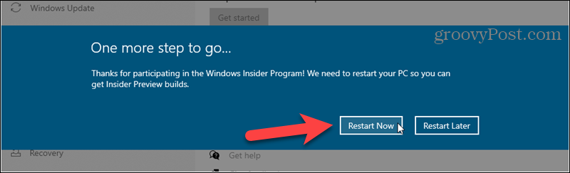 Starta om för att slutföra registreringen för Windows Insider-versioner