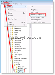 Windows registerredigerare som möjliggör återställning av e-post i inkorgen för Outlook 2007 Dword