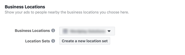 Möjlighet att skapa en ny platsuppsättning för din Facebook-företagsannons.