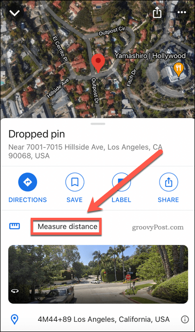 Google Maps mäter avståndsknappen på mobilen