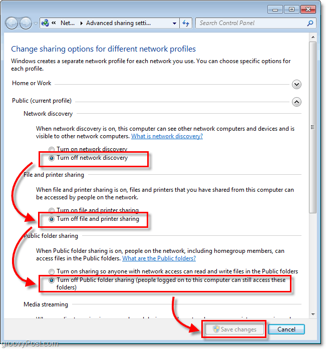 Hur du inaktiverar fildelning och nätverksupptäckt i Windows 7