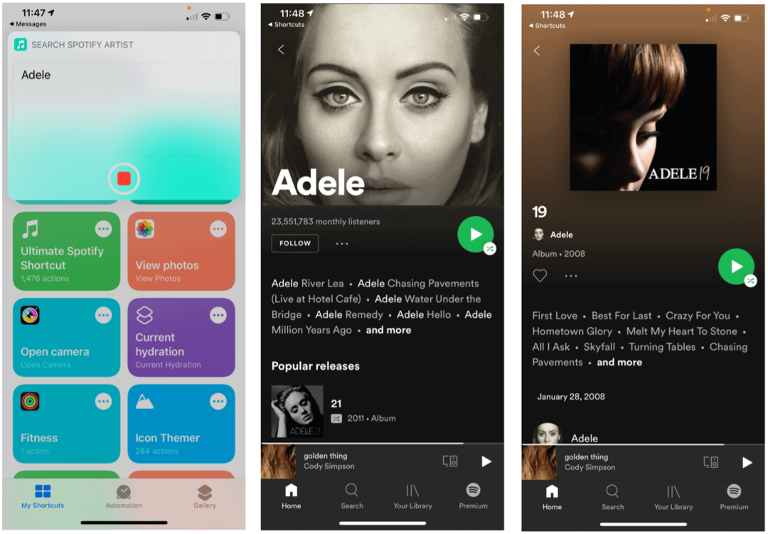 Siri Genvägar för Spotify Siri-sökartist