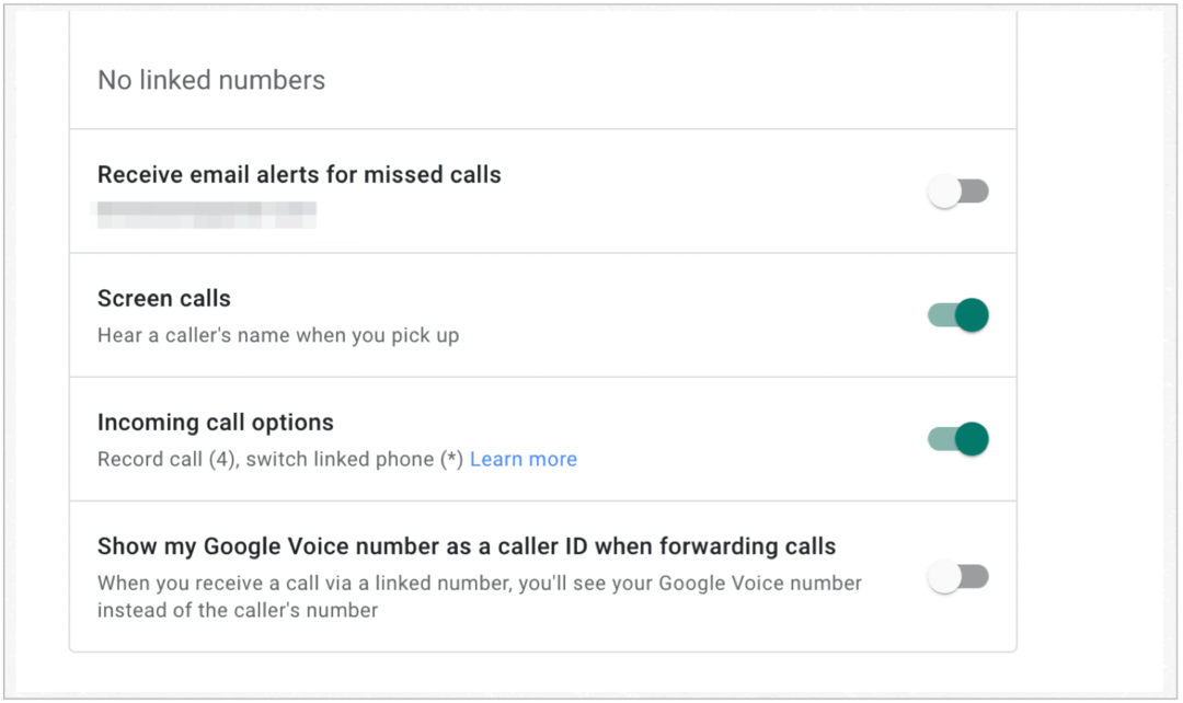Alternativ för inkommande samtal från Google Voice