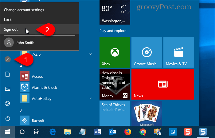 Logga ut från Windows 10