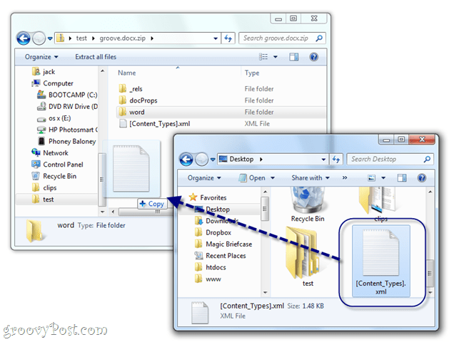 manuellt redigera docx xml i Windows 7