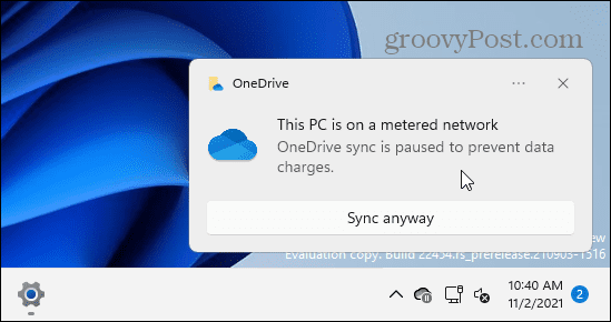 OneDrive Metered Connection Limit meddelande