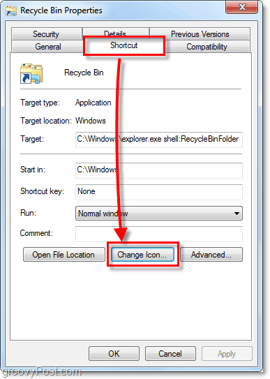 ändra en genvägsikon i Windows 7