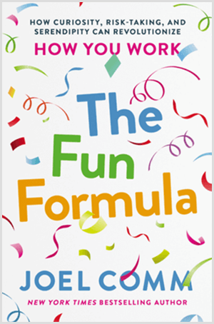 The Fun Formula av Joel Comm har ett bokomslag med färgglad konfetti och en vit bakgrund.